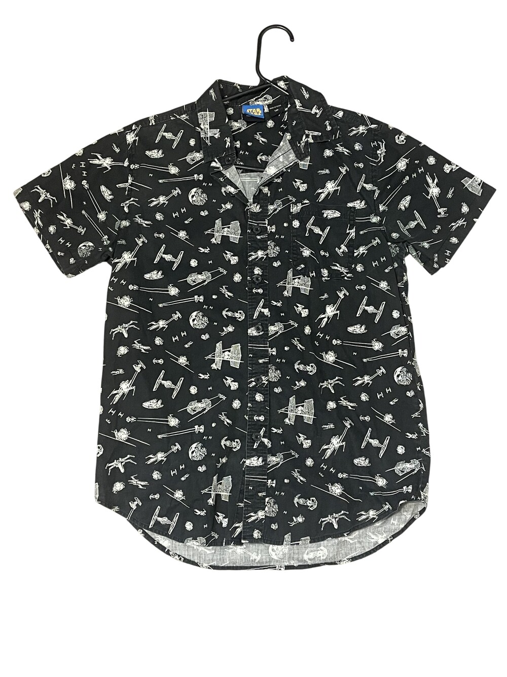 Star Wars Shirt Mens Small Black Starships Allover Print Short Sleeve Button Up